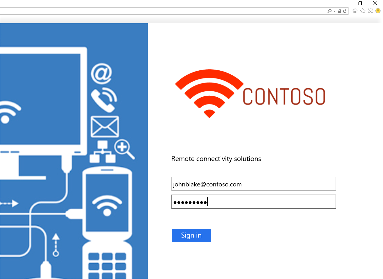 Screenshot of test sign-in page.