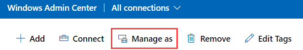 Screenshot of the page for all connections with the command for using specific credentials for management.