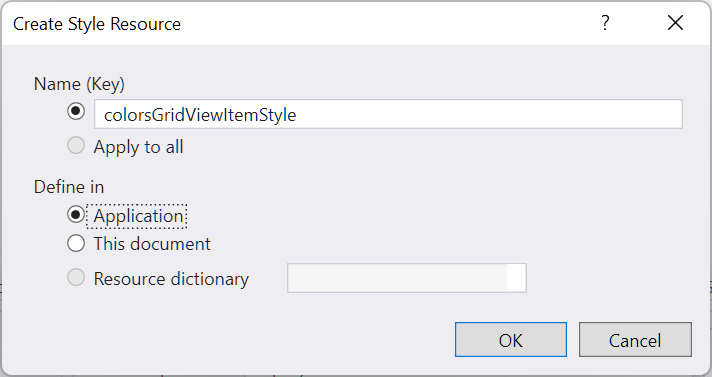 Visual Studio Create Style Resource dialog