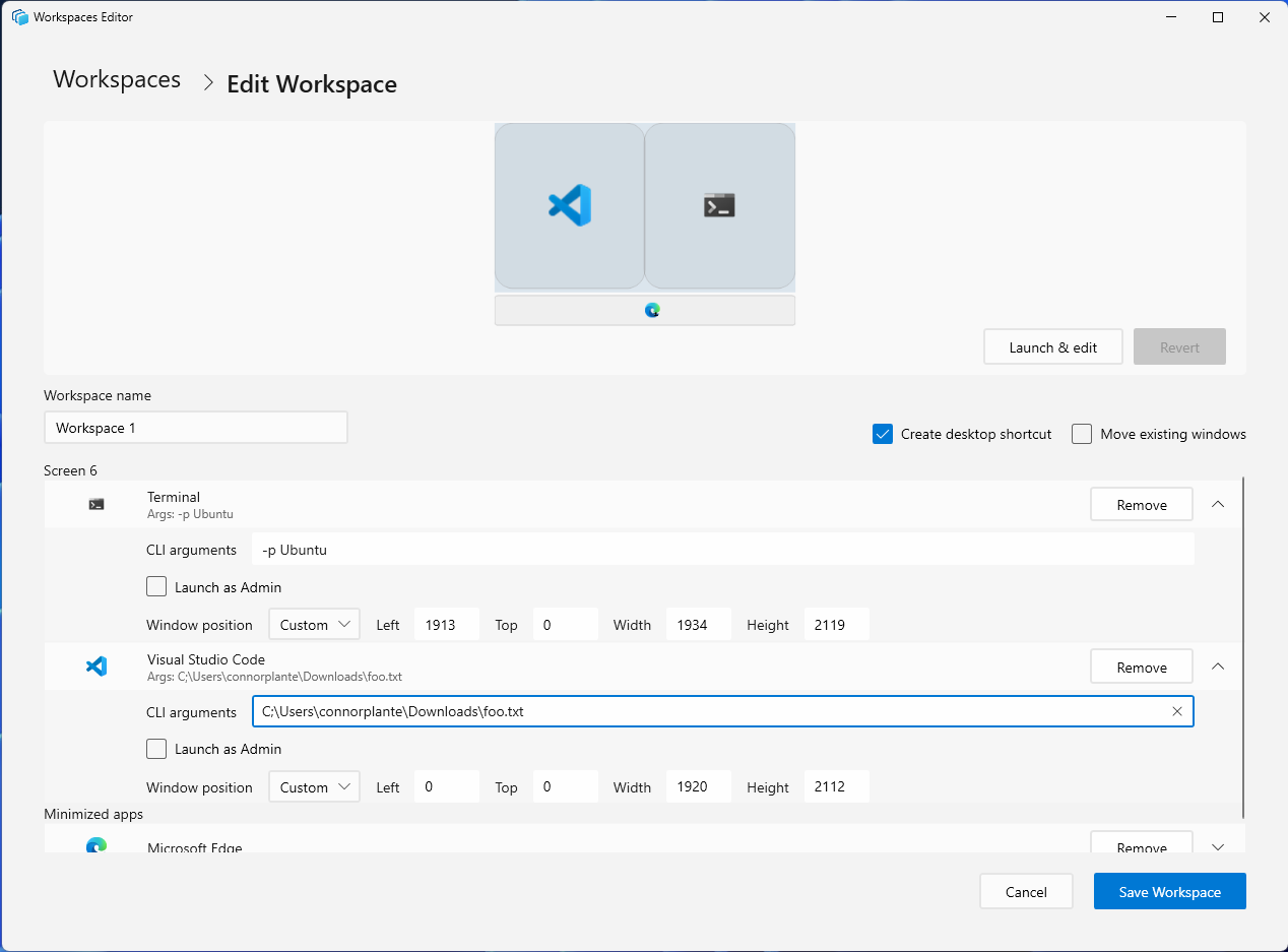 CLI-argumenten in editor-