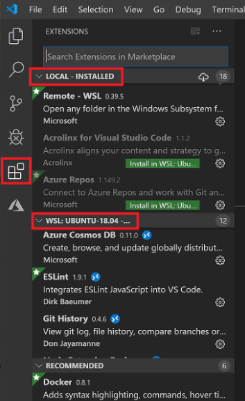 VS Code Extensions Lokaal tegen Remote