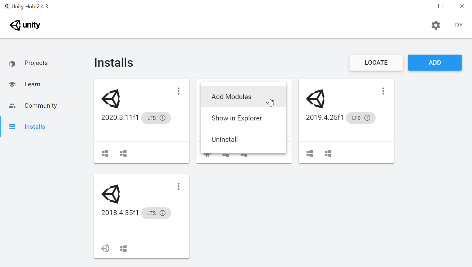 Ondersteuningsoptie voor Unity Windows Build