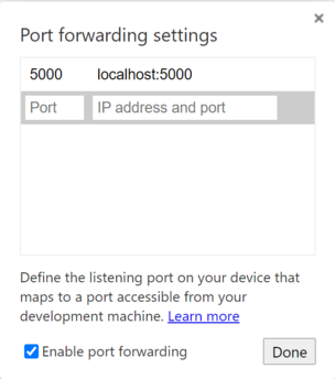 Chrome Port Forwarding-venster