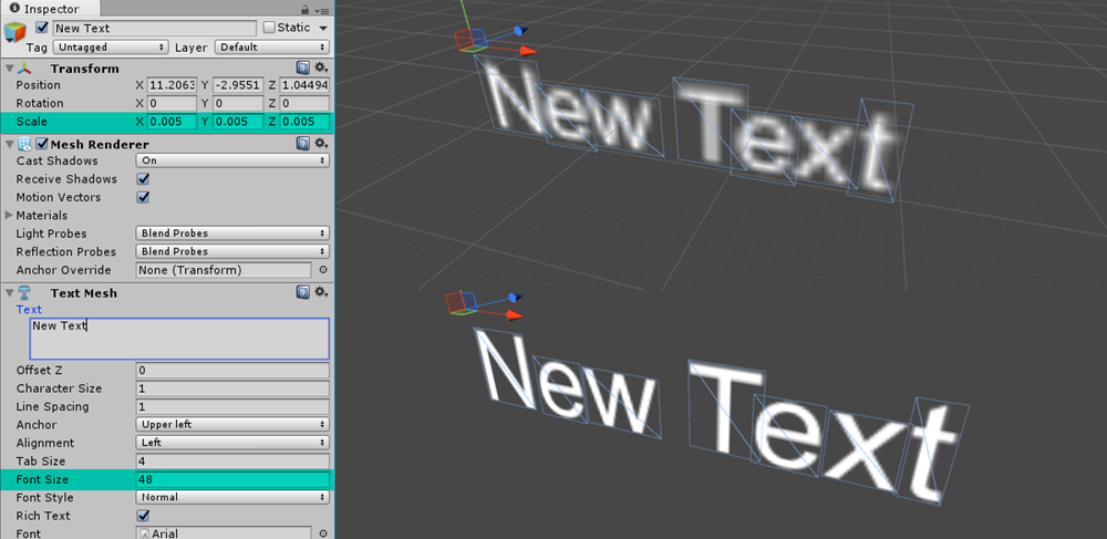 Unity 3D Text Mesh met geoptimaliseerde waarden