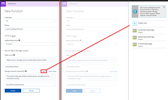 Schermopname van de sectie Opslagaccountverbinding met de hyperlink Nieuw geselecteerd.