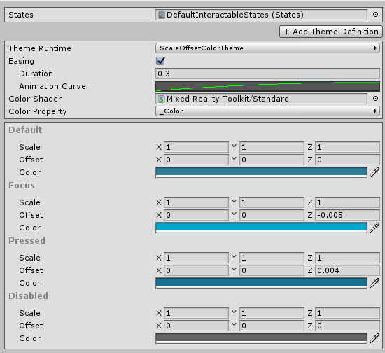 Voorbeeld van themaScriptableObject in inspector