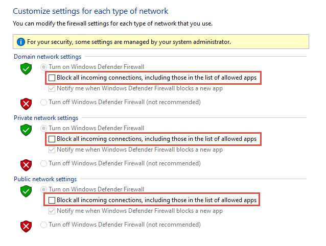 Screenshot of the Control Panel Firewall applet.