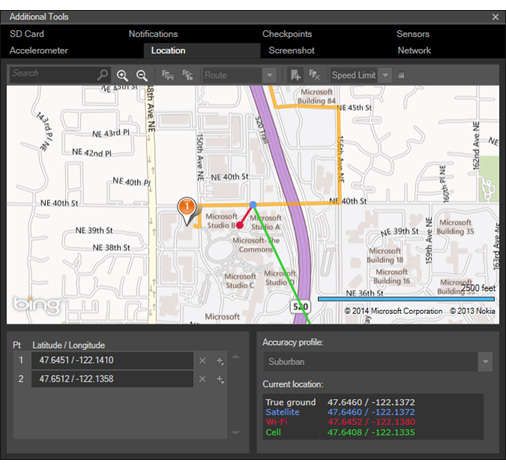 Location page in Additional Tools for the Emulator