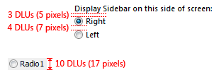 screen shot of radio button sizing and spacing 