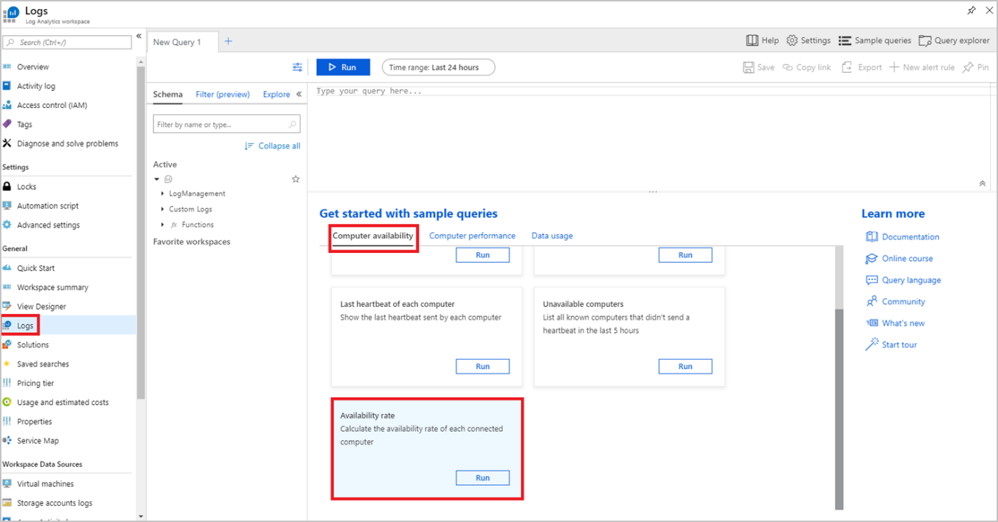 Dzienniki obszaru roboczego usługi Log Analytics.