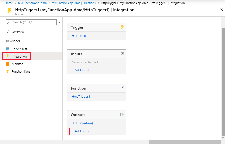 Dodaj powiązanie wyjściowe usługi Azure Cosmos DB.