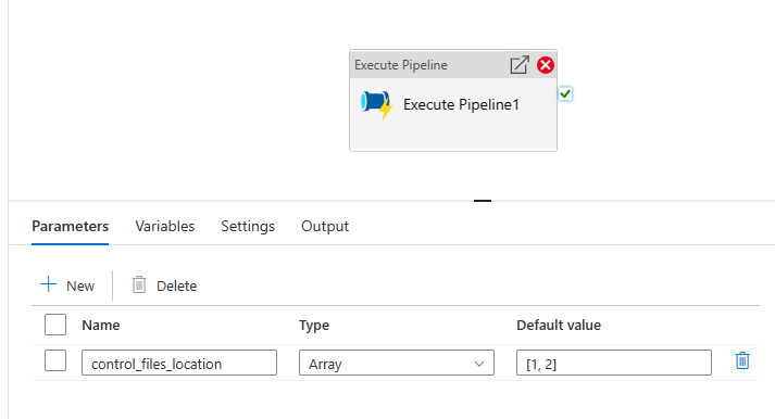 Zrzut ekranu przedstawiający parametry działania Execute Pipeline (Wykonywanie potoku).