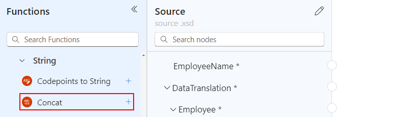 Zrzut ekranu przedstawia wybraną funkcję o nazwie Concat.