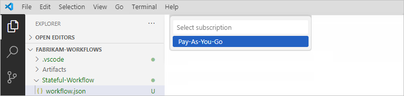 Zrzut ekranu przedstawiający okienko Eksploratora z listą o nazwie Wybierz subskrypcję i wybraną subskrypcję.