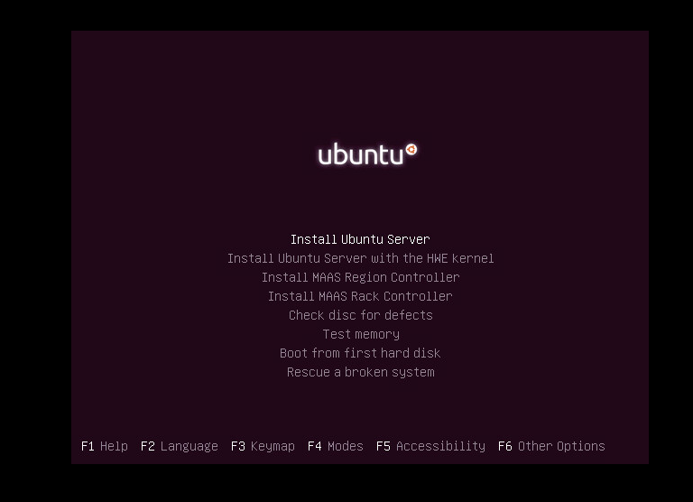 Wybierz pozycję Zainstaluj system Ubuntu Server