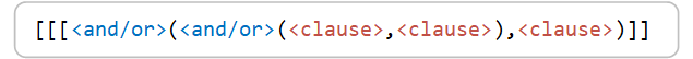 Diagram przedstawiający format warunku zawierającego dwie klauzule zgrupowane razem.