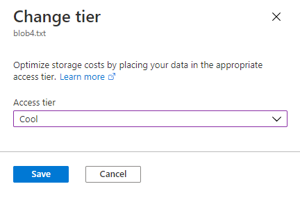 Zrzut ekranu przedstawiający sposób zmiany warstwy obiektu blob w witrynie Azure Portal