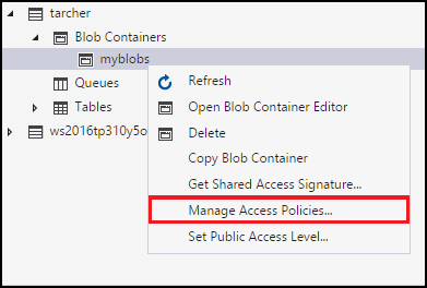 Manage access policies context menu