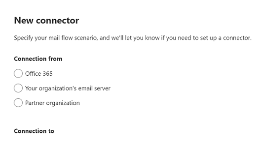 The screen on which the process to create a connector begins.