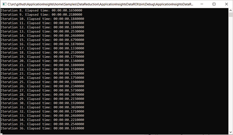 Loop Processing Telemetry Output—Iteration Number and the Duration of Every Cycle