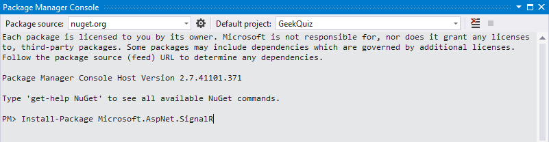 Instalacja pakietu SignalR pakietu SignalR