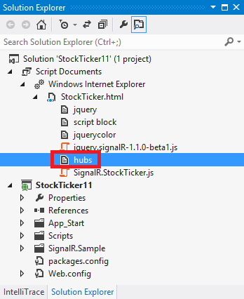 Wygenerowany plik serwera proxy w języku JavaScript w Eksplorator rozwiązań