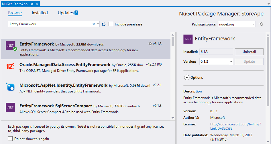 dodawanie programu Entity Framework