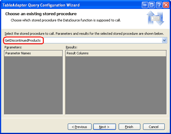 Wybierz zarządzaną procedurę składowaną GetDiscontinuedProducts