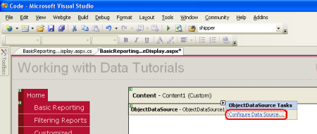 Kliknij pozycję Configure Data Source Link (Konfigurowanie Source Link danych) z tagu inteligentnego