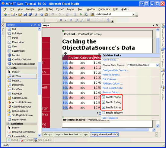 Włączanie obsługi funkcji GridView do edycji, sortowania i stronicowania