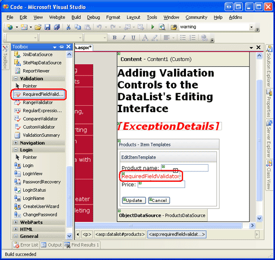 Dodawanie elementu RequiredFieldValidator do pola EditItemTemplate po polu tekstowym ProductName