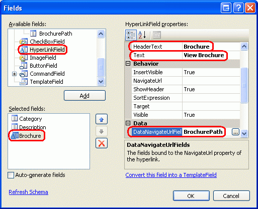 Dodawanie pola HyperLinkField dla broszuryPath