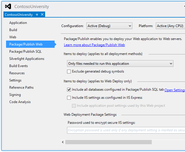 Karta Package/Publish Web (Pakiet/Publikowanie w sieci Web)