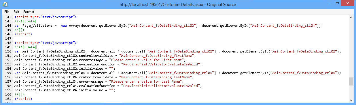 Walidacja kodu JavaScript na stronie CustomerDetails