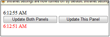 Zrzut ekranu przedstawiający pierwszy przycisk z informacją Aktualizuj zarówno panele, jak i drugi przycisk z informacją Update This Panel (Aktualizuj ten panel).