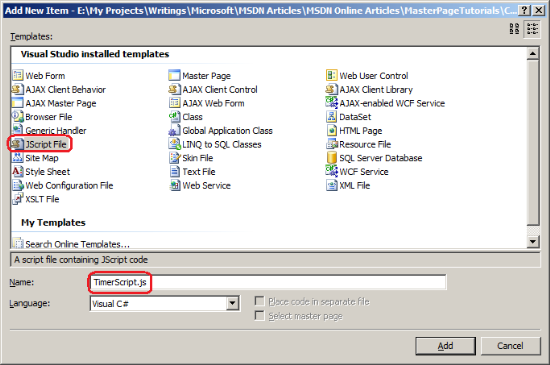 Dodawanie nowego pliku JavaScript do folderu Scripts