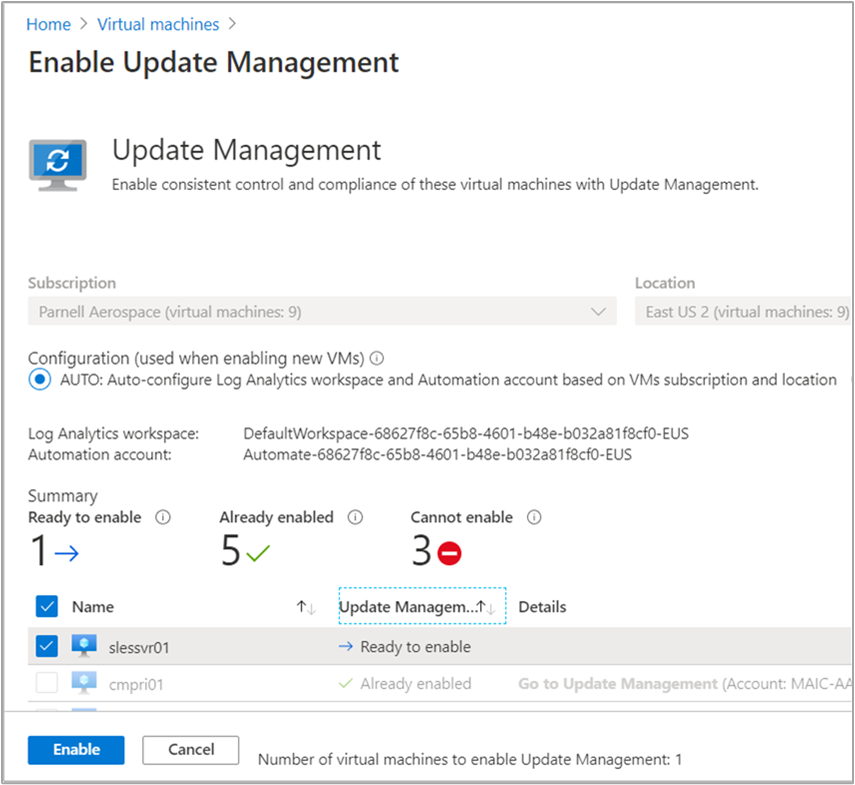 Włączanie rozwiązania Update Management