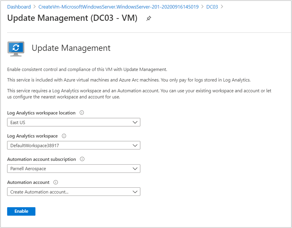 Włączanie rozwiązania Update Management