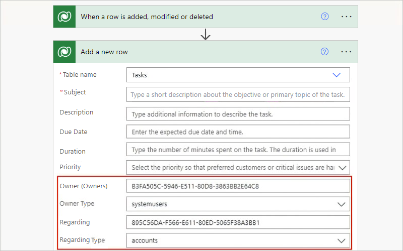 Screenshot shows Consumption workflow code view, Add a new row action, and new tasks row associated with IDs and lookup types.