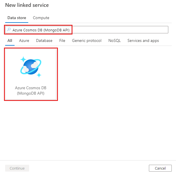 Wybierz łącznik Usługi Azure Cosmos DB dla bazy danych MongoDB.