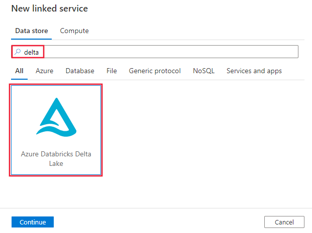 Zrzut ekranu przedstawiający łącznik usługi Delta Lake usługi Azure Databricks.