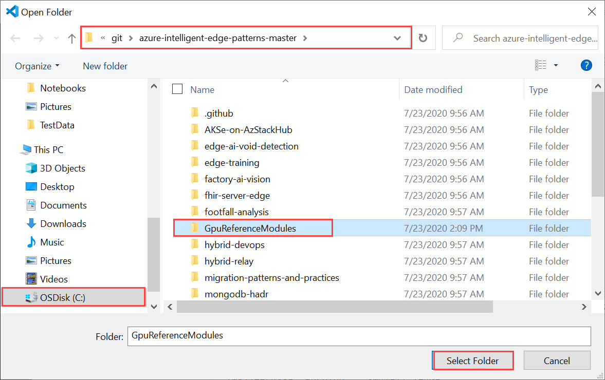 Otwieranie modułów GPUReferenceModules w programie VS Code