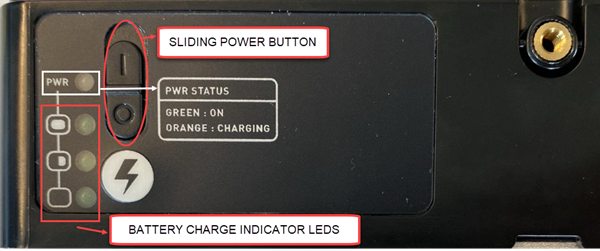 Front plane of a device with power button on the battery