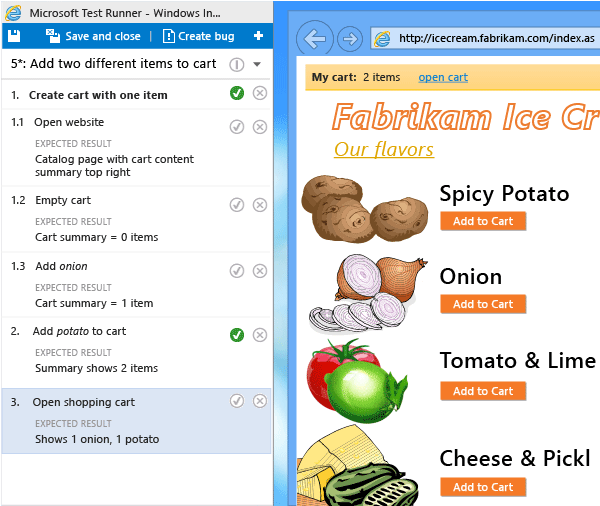 Zrzut ekranu przedstawiający udostępnione kroki w module uruchamiającym testy.