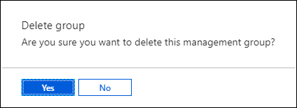 Zrzut ekranu przedstawiający okno dialogowe potwierdzenia dotyczące usuwania grupy zarządzania.