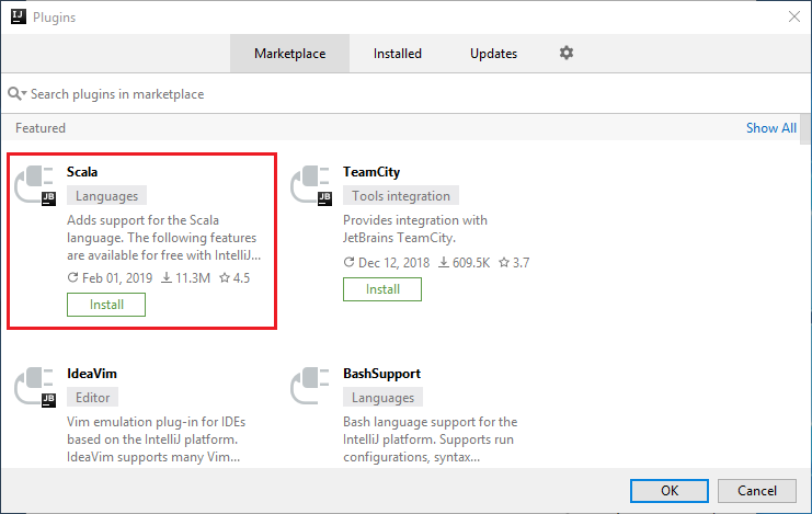 IntelliJ IDEA installs scala plugin.