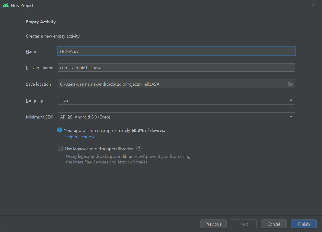 Android Studio — nowy projekt