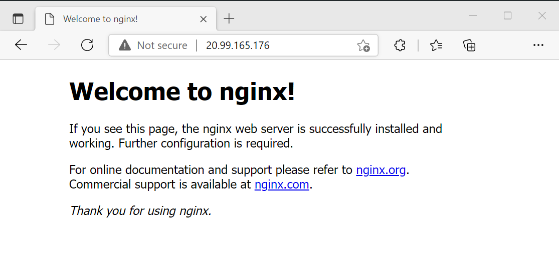 Zrzut ekranu przedstawiający testowanie serwera internetowego NGINX.