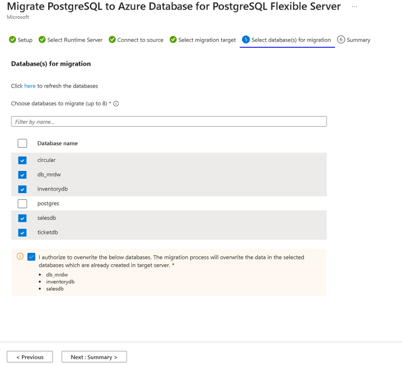 Zrzut ekranu przedstawiający stronę pobierania migracji bazy danych w witrynie Azure Portal.