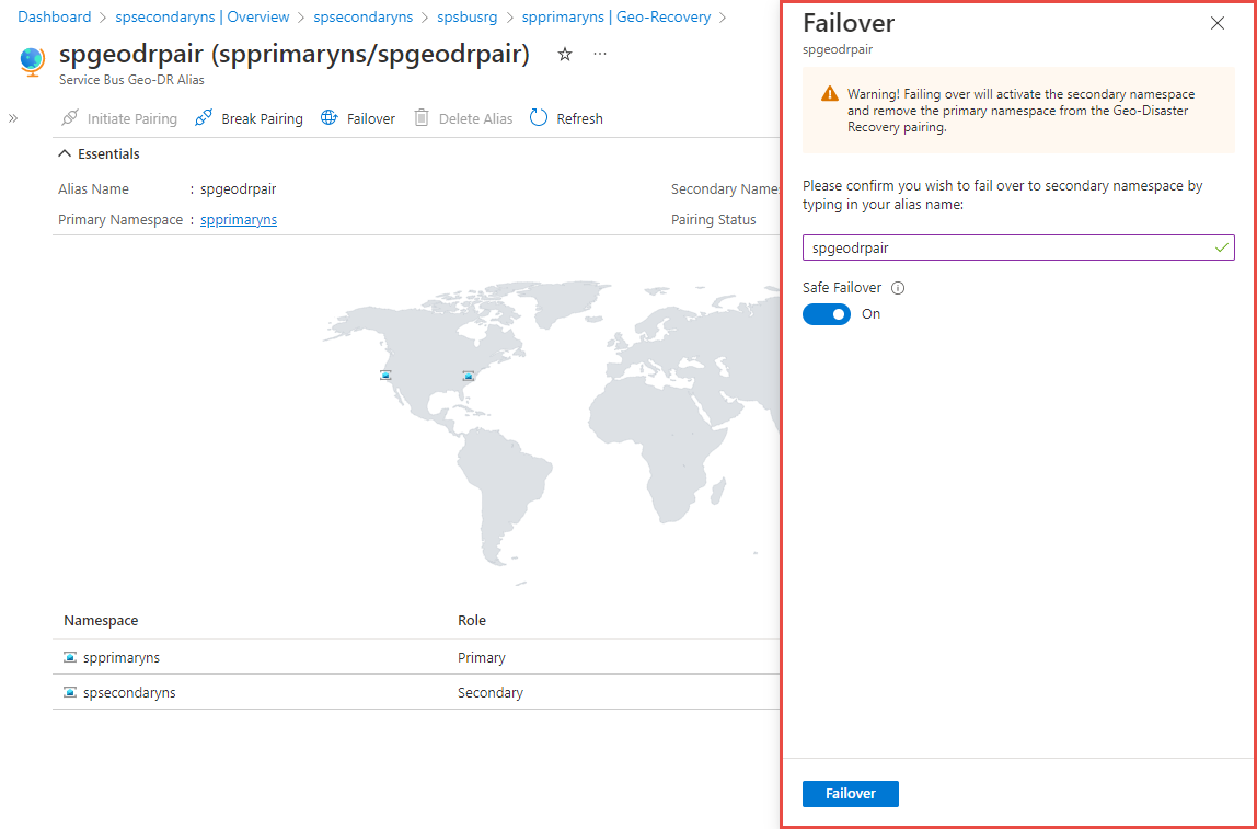 Zrzut ekranu przedstawiający stronę trybu failover.